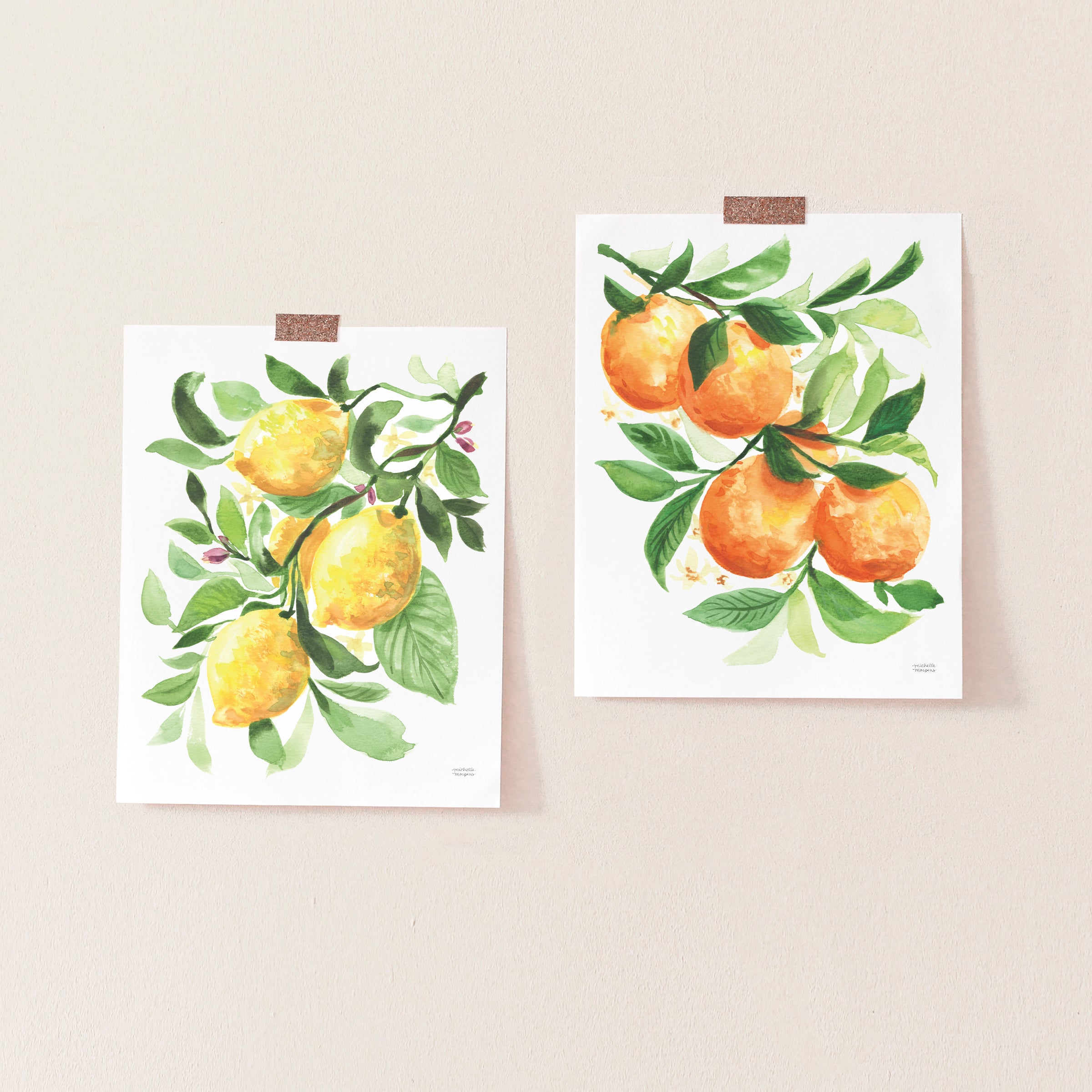 Watercolor Lemons and Oranges No. 1 Art Print Set