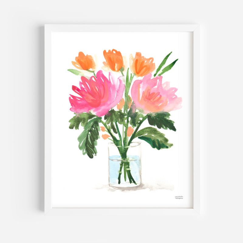 Painterly Aster Flowers Floral Bouquet Wall Art Print by Michelle Mospens