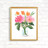 Painterly Aster Flowers Floral Bouquet Wall Art Print by Michelle Mospens