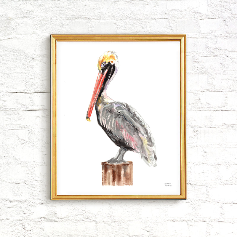 Coastal Pelican No. 1 Watercolor Wall Art Print