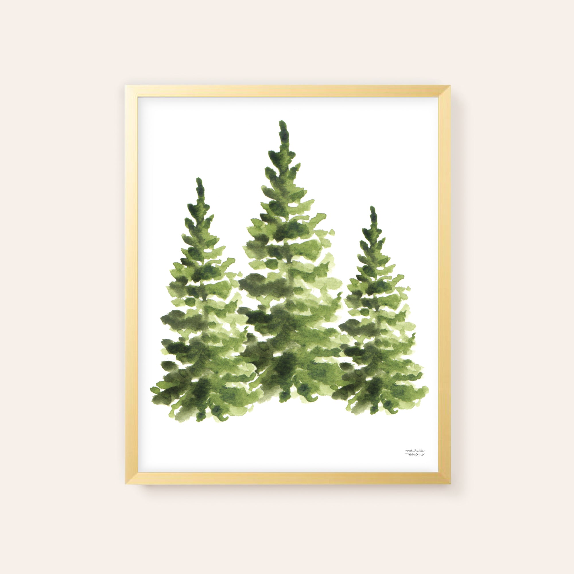 Watercolor Evergreen Pine Trees Wall Art Print