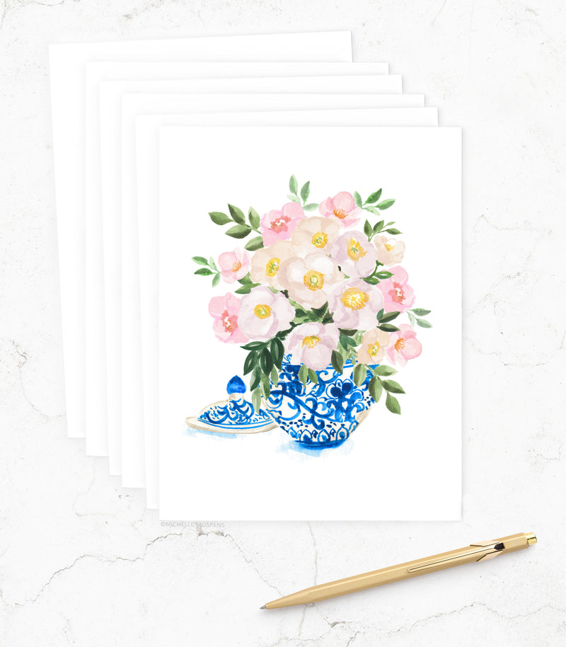 Ginger Jar Bouquet Floral Note Cards Set