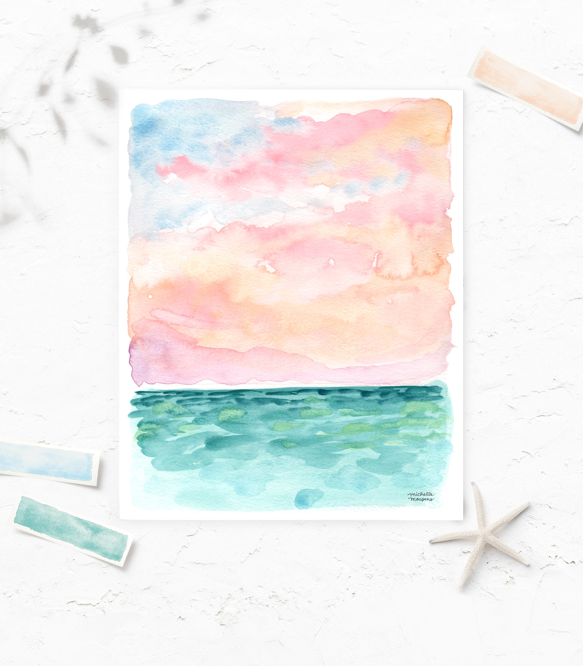 Watercolor Abstract Seascape No. 3 Wall Art Print Unframed