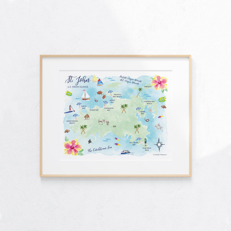 St. John U.S. Virgin Islands Map Art Print