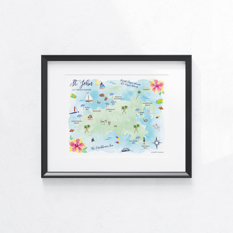 St. John U.S. Virgin Islands Map Art Print