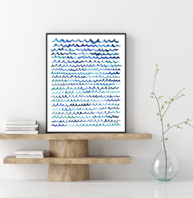 Cool Watercolor Waves Wall Art Print Unframed