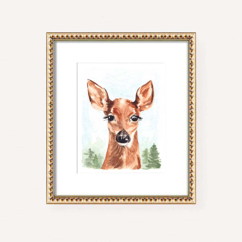 Watercolor deer painting wall art print unframed.