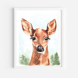 Watercolor deer painting wall art print unframed.