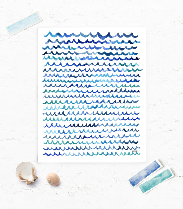Cool Watercolor Waves Wall Art Print Unframed