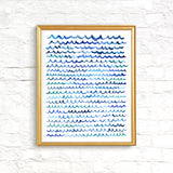 Cool Watercolor Waves Wall Art Print Unframed