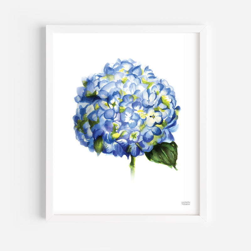 Blue Hydrangea Floral Watercolor Wall Art Print