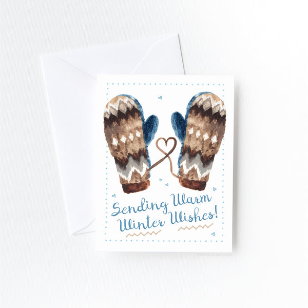 Watercolor Warm Winter Mittens Christmas Card