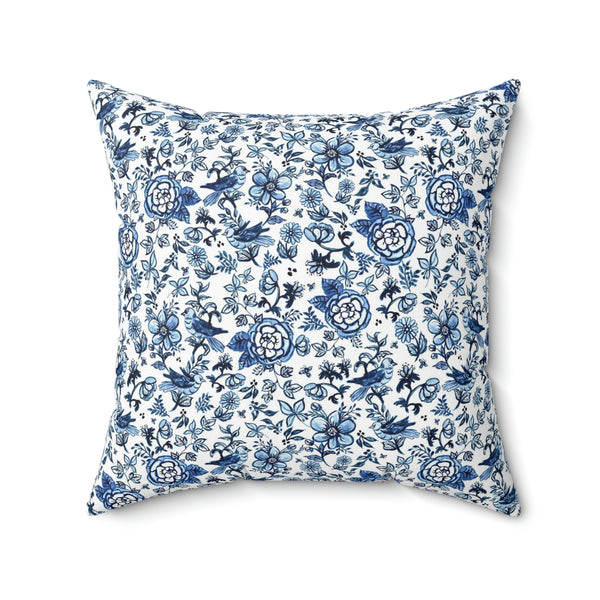 Painterly Blue Chinoiserie Decorative Pillow Cover
