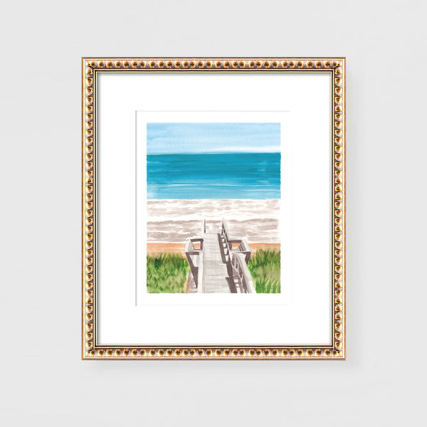 Beach Boardwalk Watercolor Art Print Coastal Decor