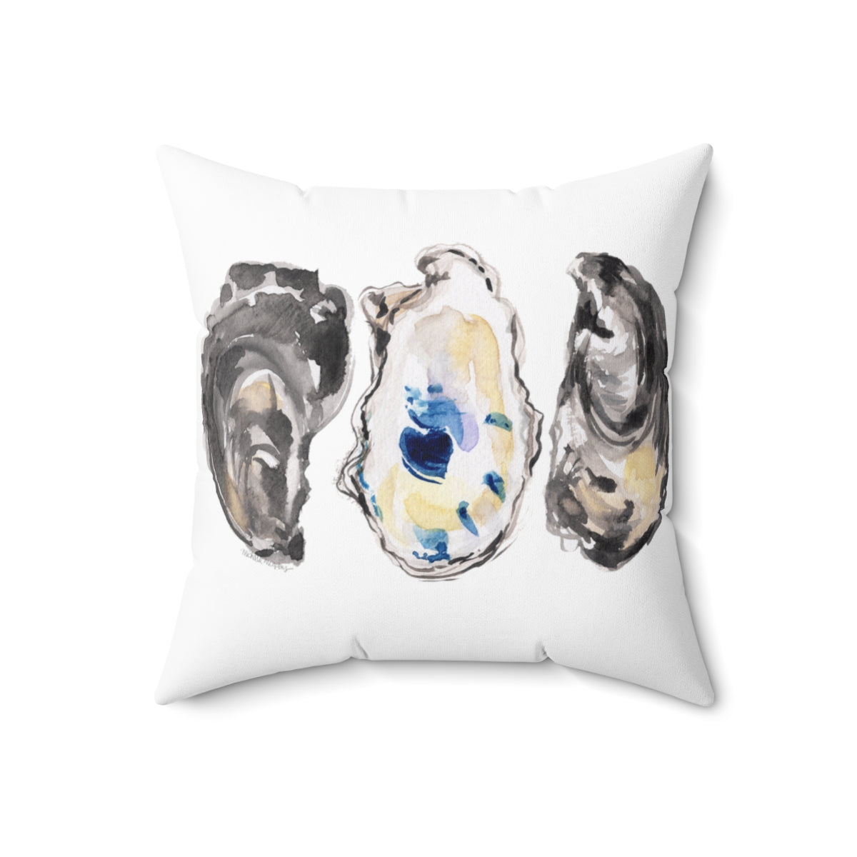 Watercolor Oysters Square Pillow by Artist Michelle Mospens