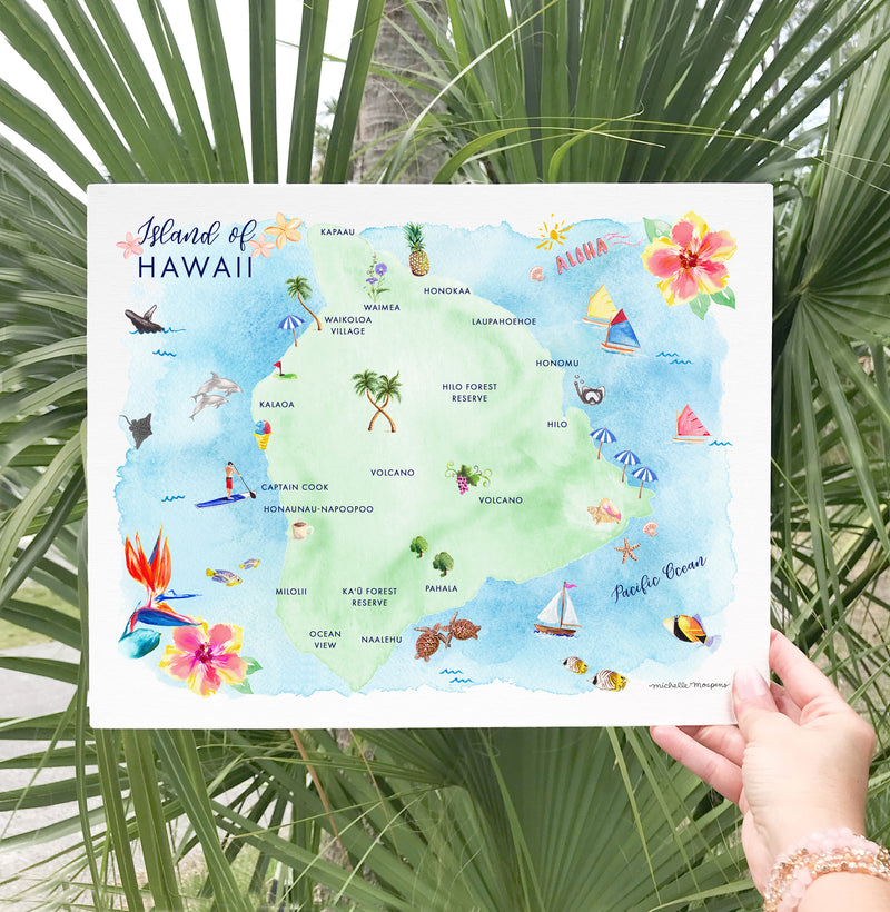 Island Of Hawaii map art print by Michelle Mospens.