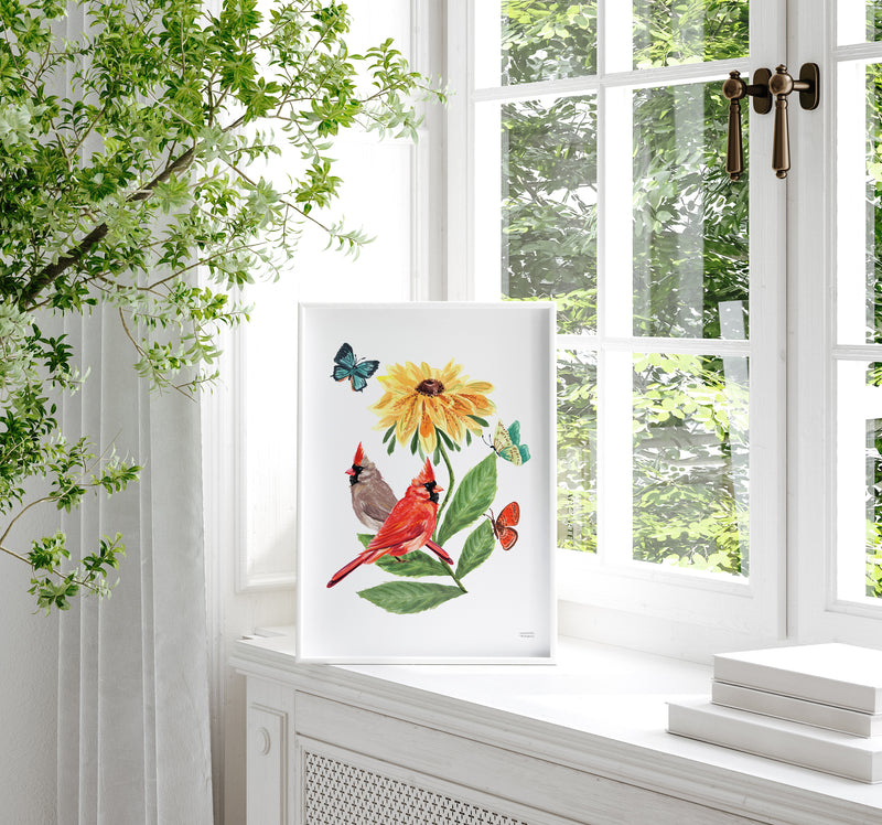 Mr. and Mrs. Cardinal Birds Watercolor Unframed Wall Art Print by Michelle Mospens