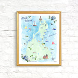 Block Island Rhode Island Map Art Print - Watercolor by Michelle Mospens
