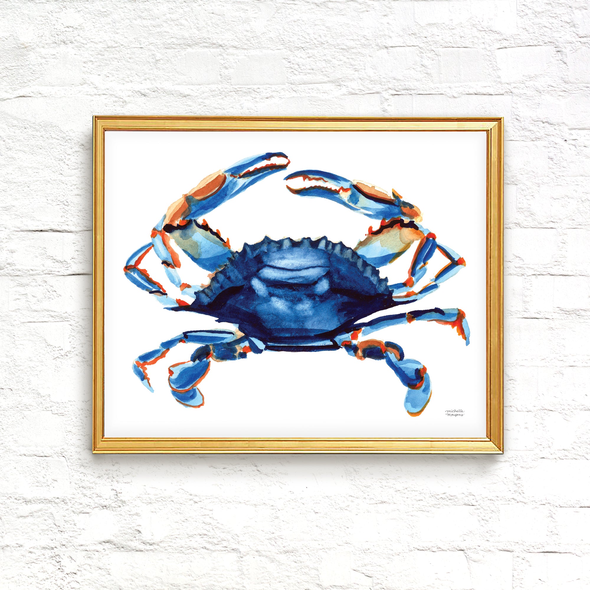 Watercolor Blue Crab Art Print Unframed Coastal Wall Art