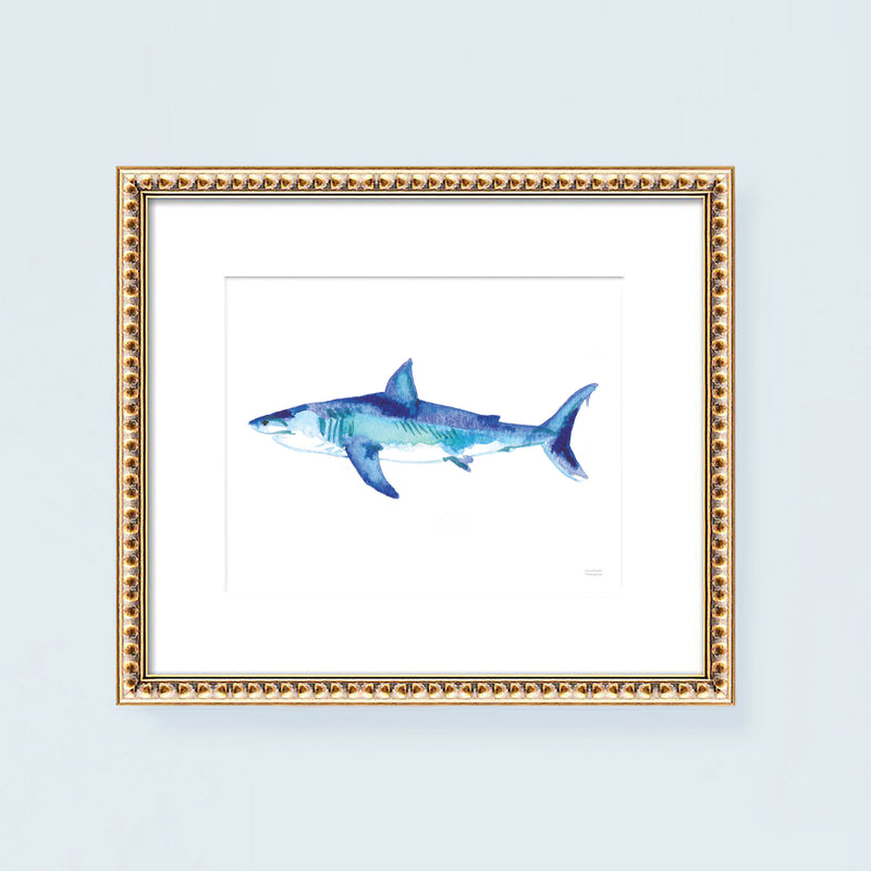 Watercolor Blue Shark Wall Art Print Coastal Decor