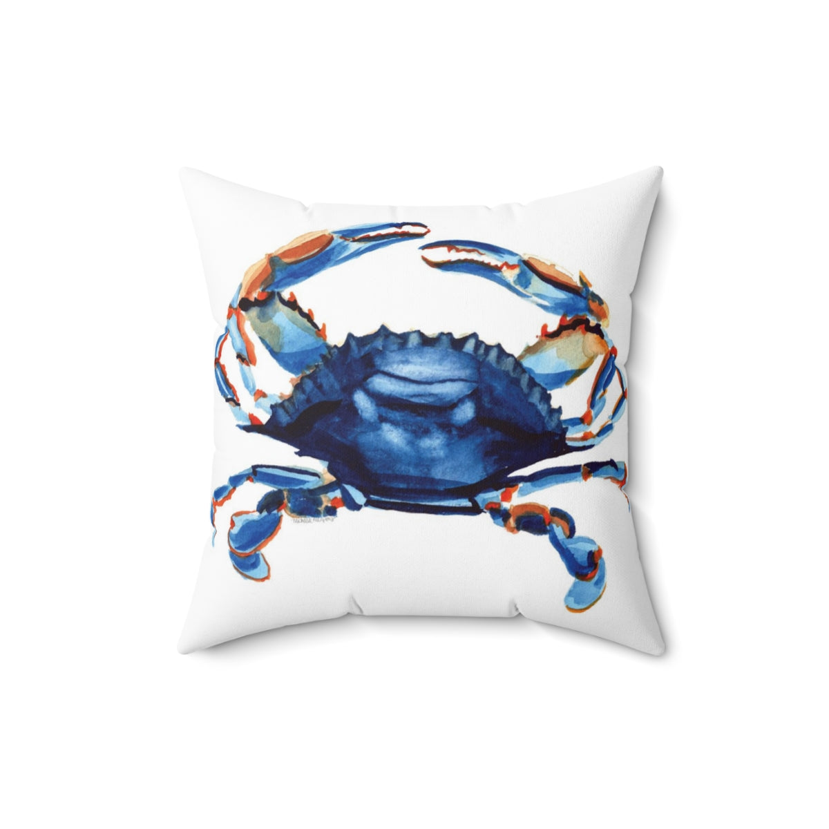 Watercolor Nautical Blue Crab Coastal Square Pillow