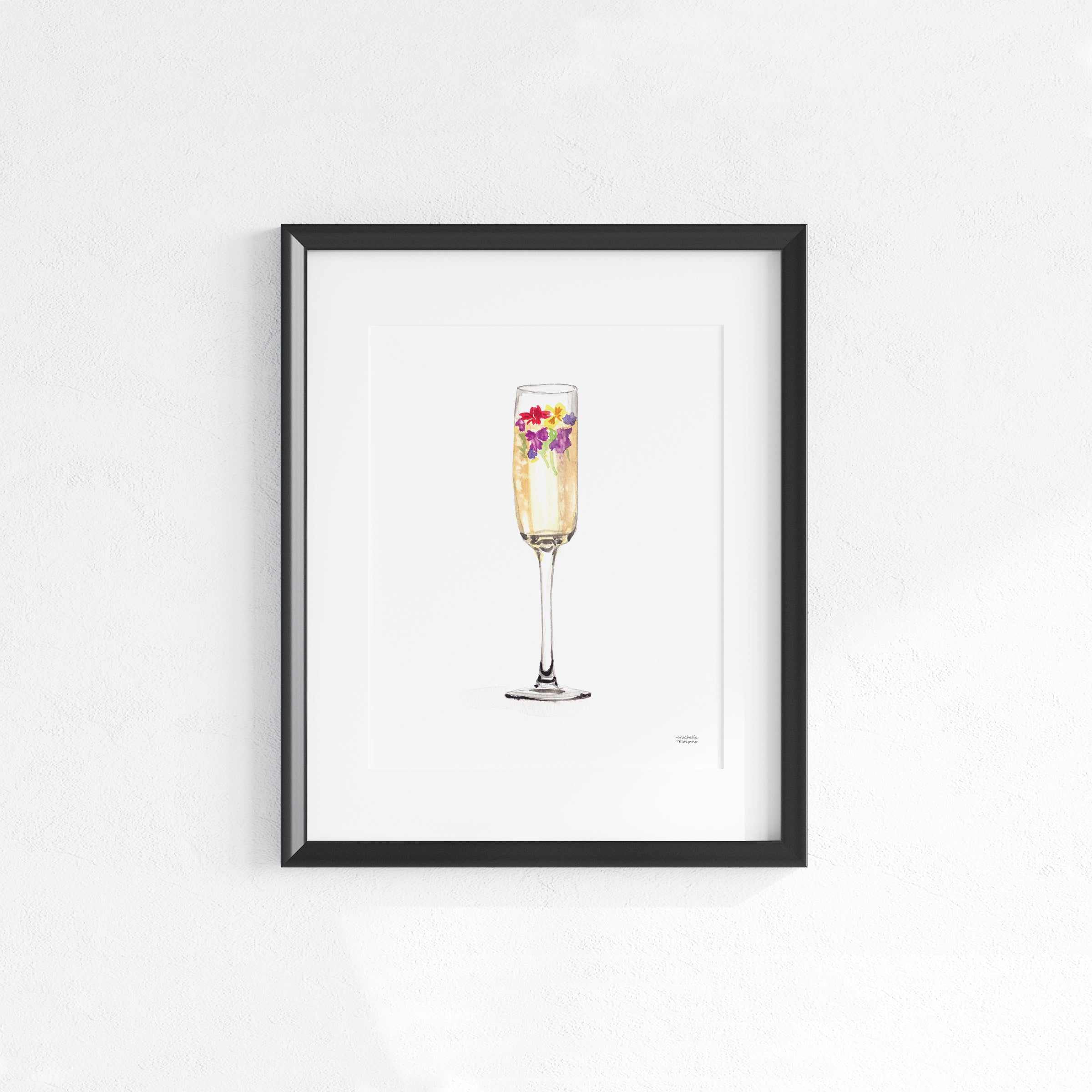 Cute Champagne Watercolor Bar Cart Decor Unframed Cocktail Wall Art Print - Michelle Mospens