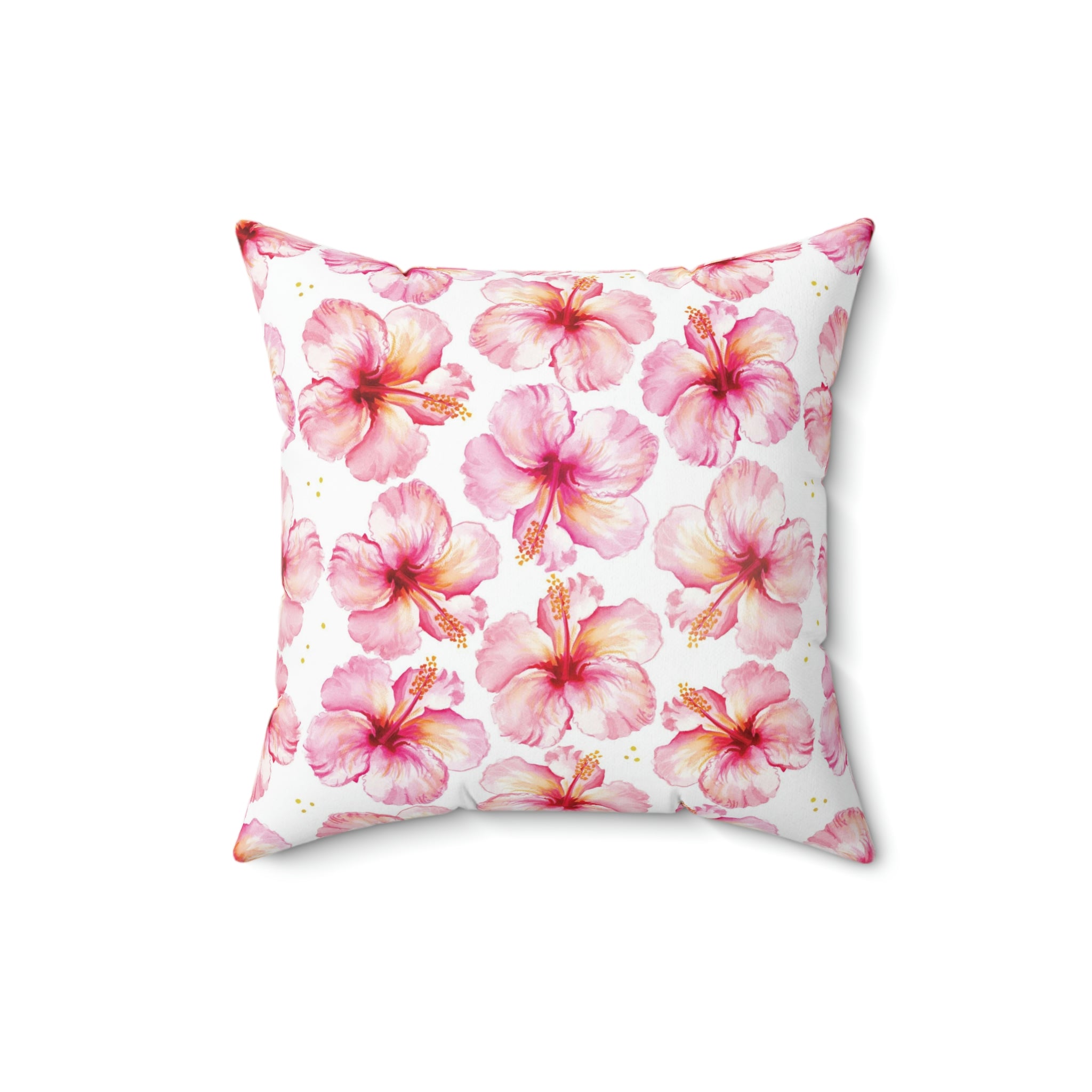 Watercolor Hibiscus Flower Square Pillow with Coastal Aesthetic