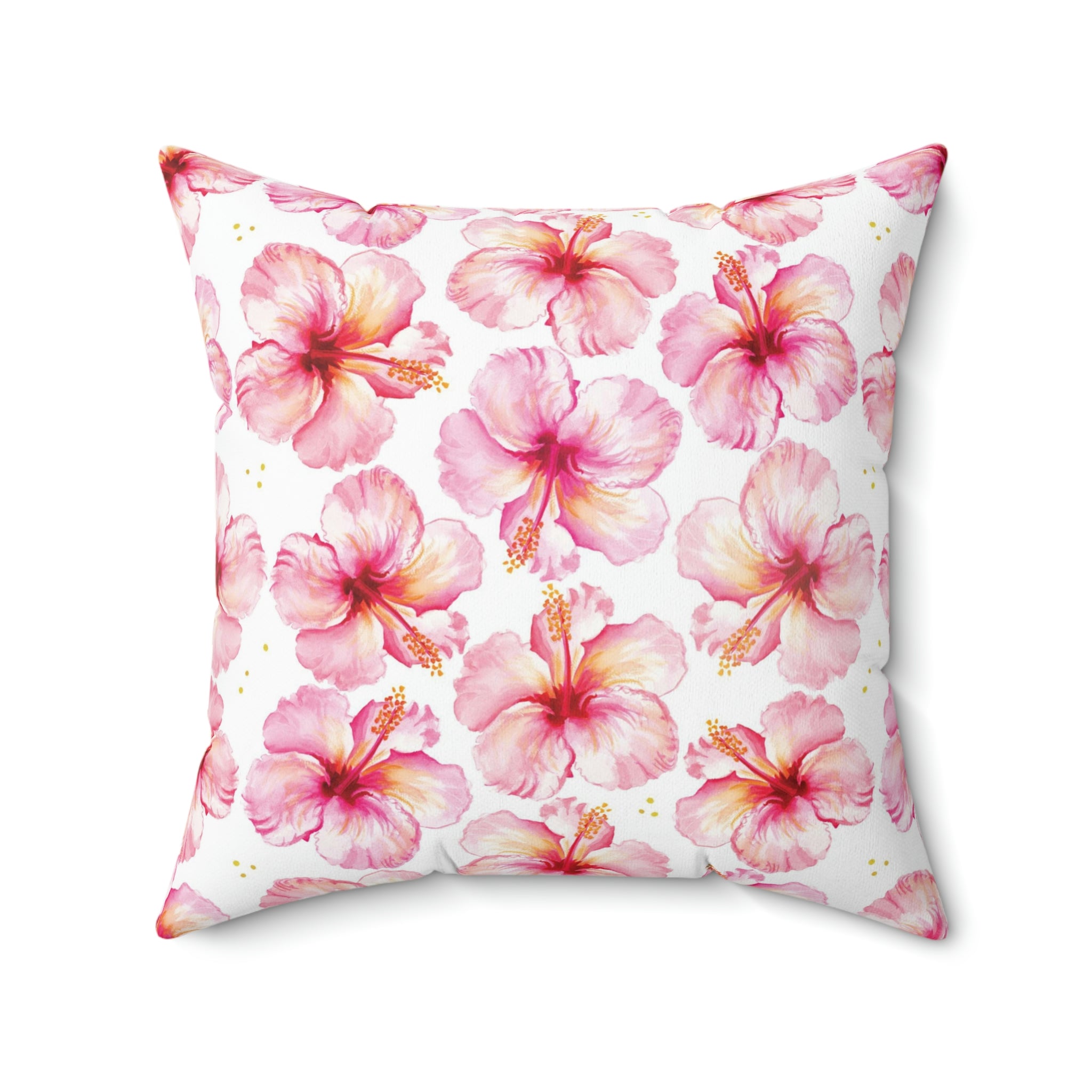 Watercolor Hibiscus Flower Square Pillow with Coastal Aesthetic