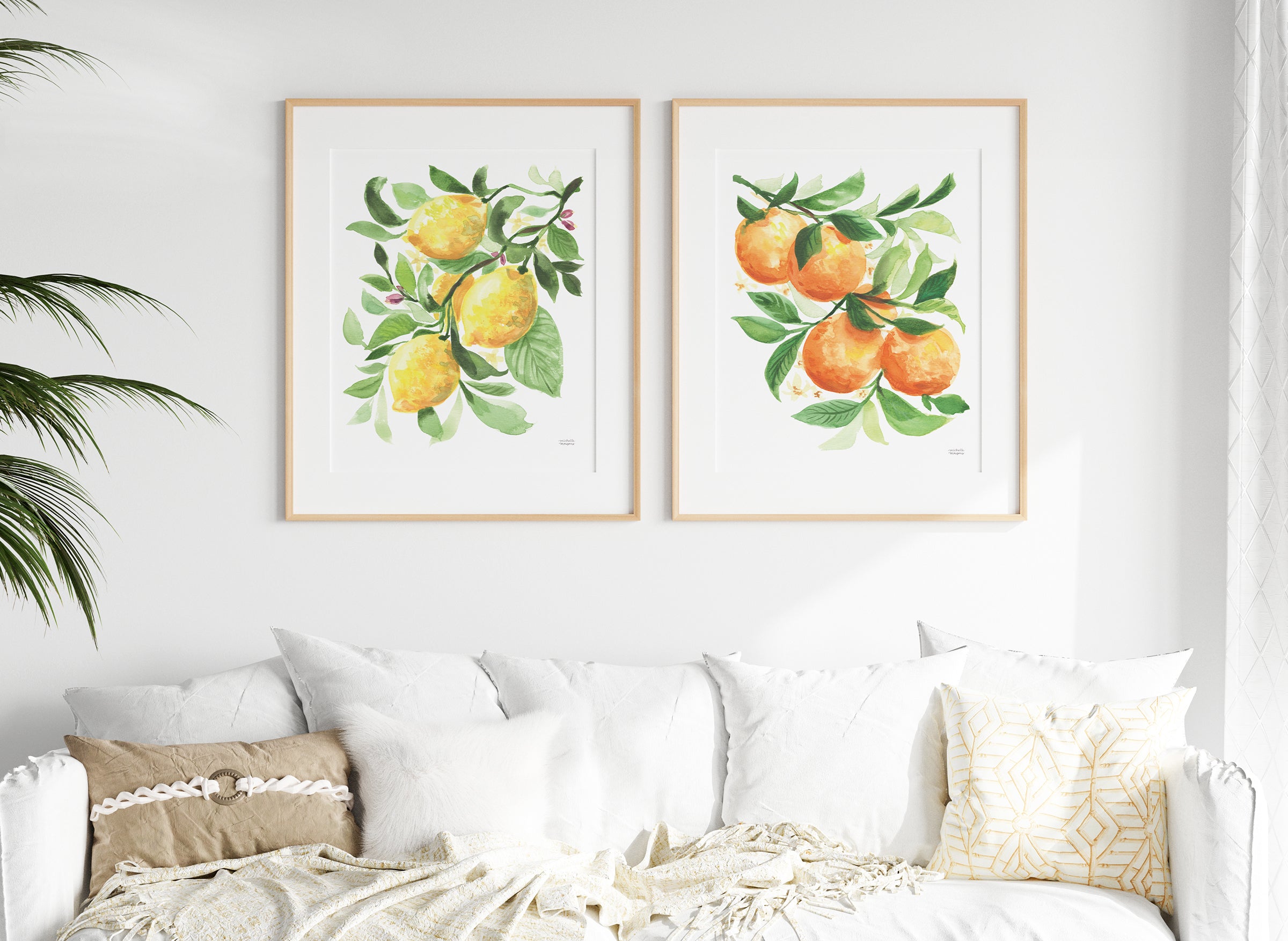 Watercolor Lemons and Oranges No. 1 Art Print Set
