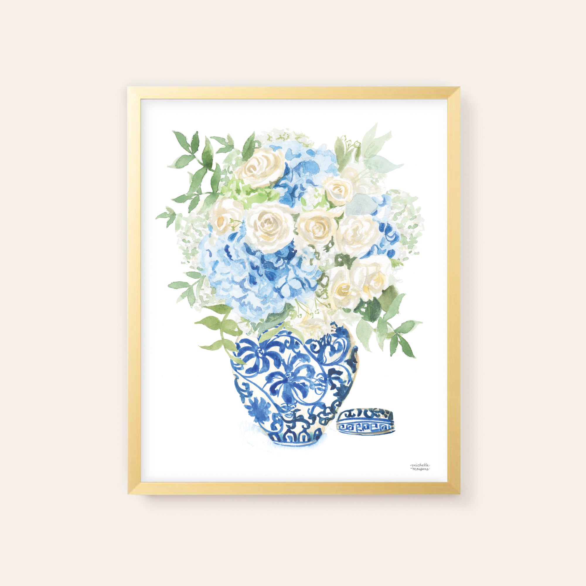 Watercolor Ginger Jar Bouquet Print No17