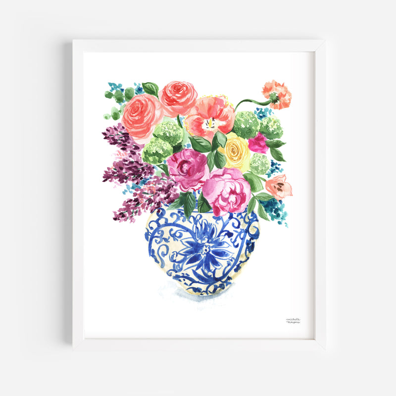 Watercolor Ginger Jar Bouquet Print No. 15