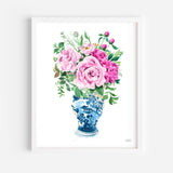 Watercolor Ginger Jar No. 10 with Flowers Art Print