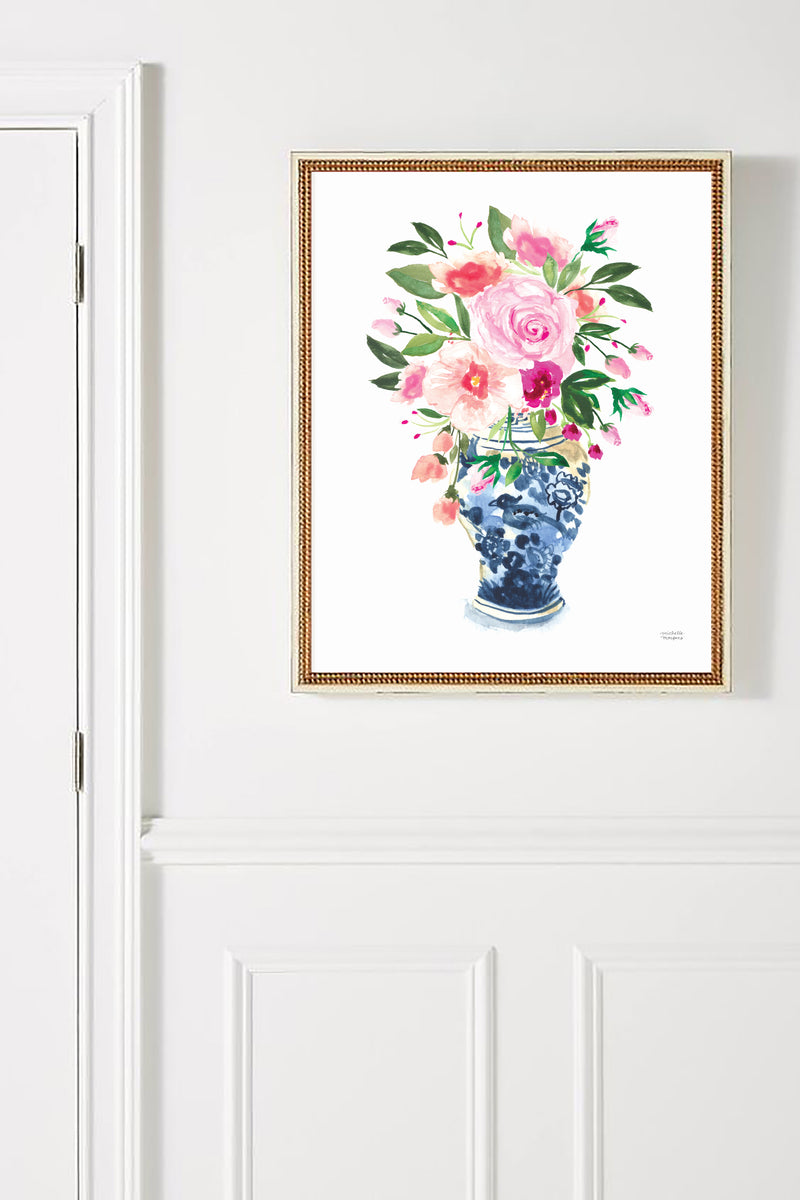 Watercolor Ginger Jar No9 with Flowers Art Print