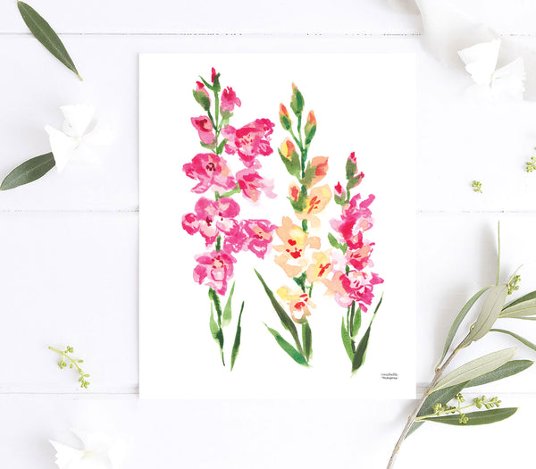 Watercolor Gladiolus Flowers Wall Art Print