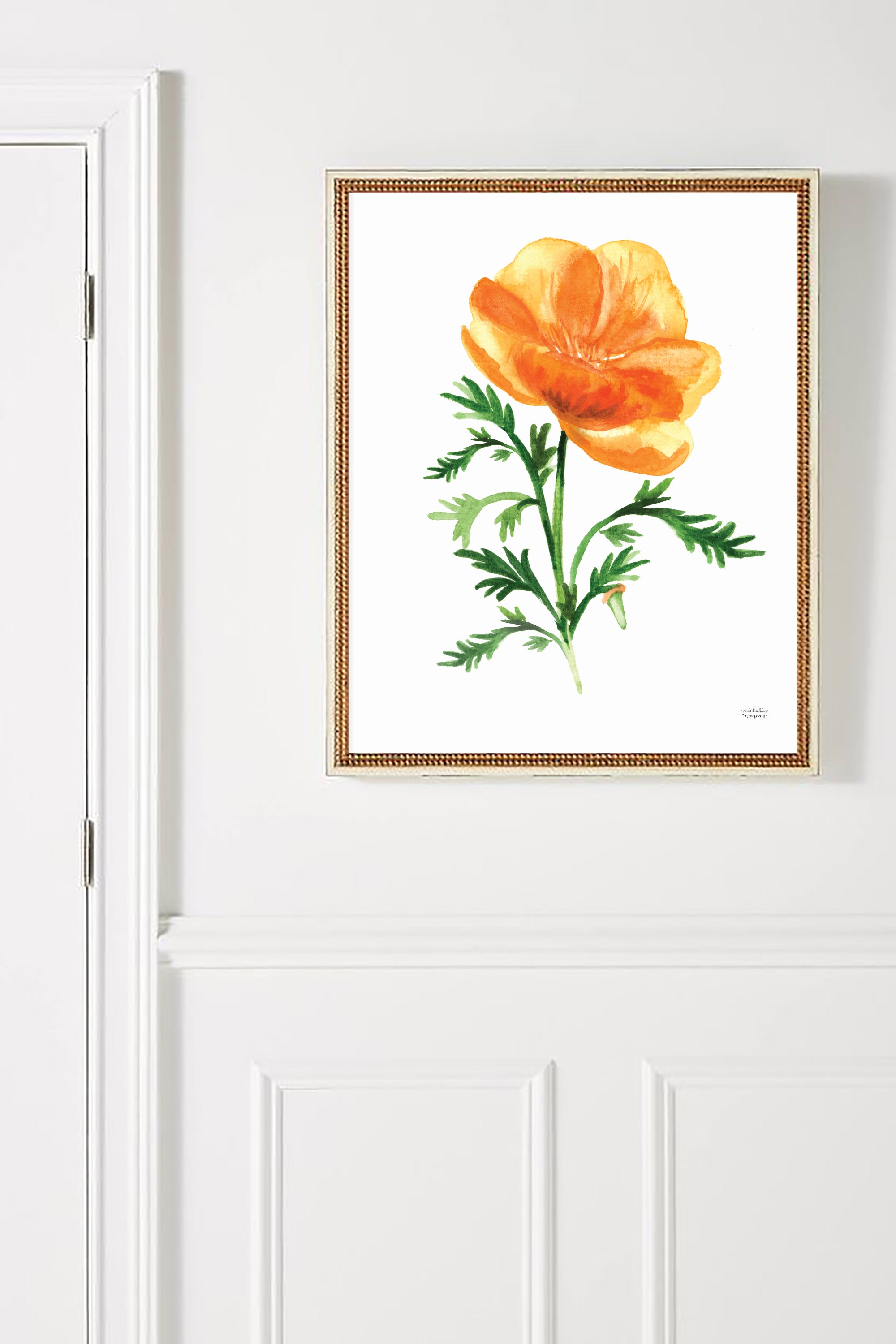 California Golden Poppy Watercolor Floral Wall Art Print