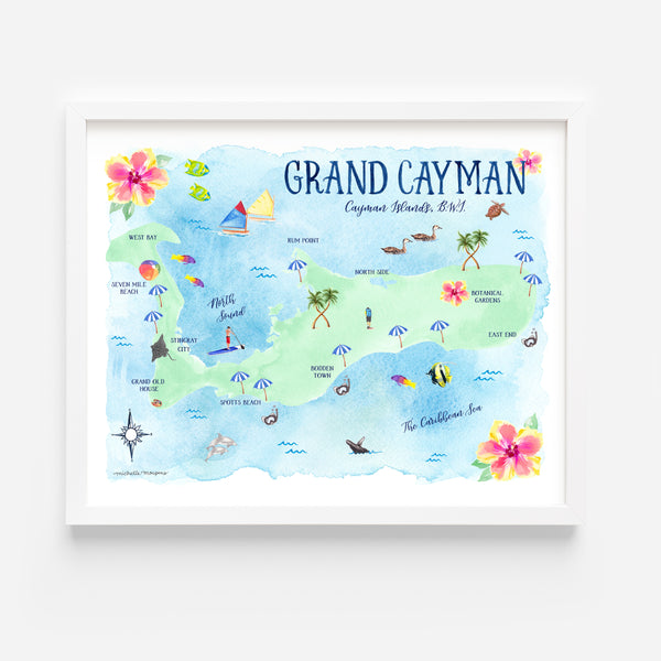 Grand Cayman Map Watercolor Art Print by Michelle Mospens