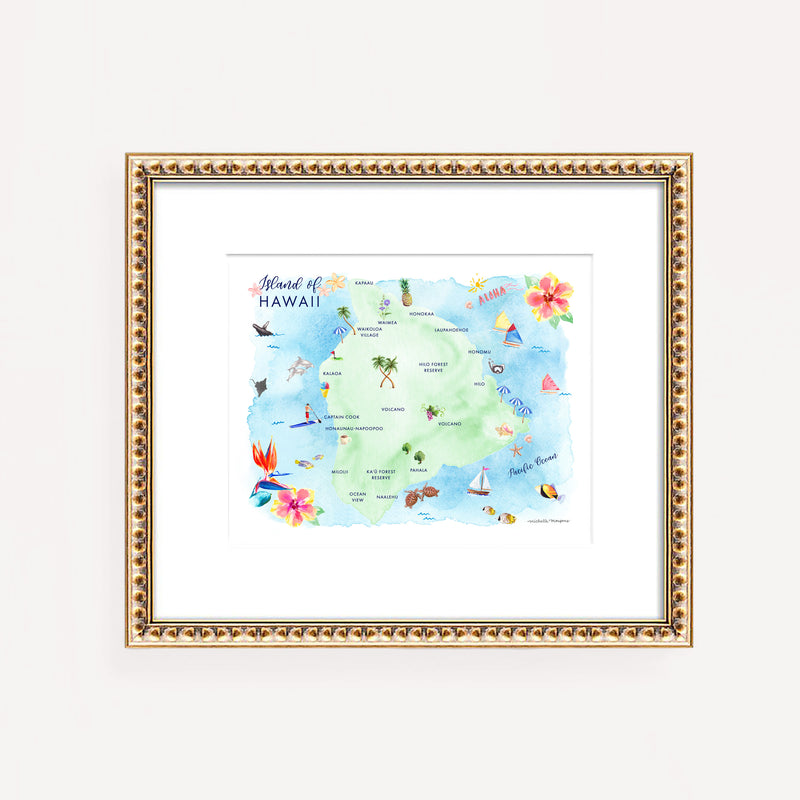 Island Of Hawaii map art print by Michelle Mospens.