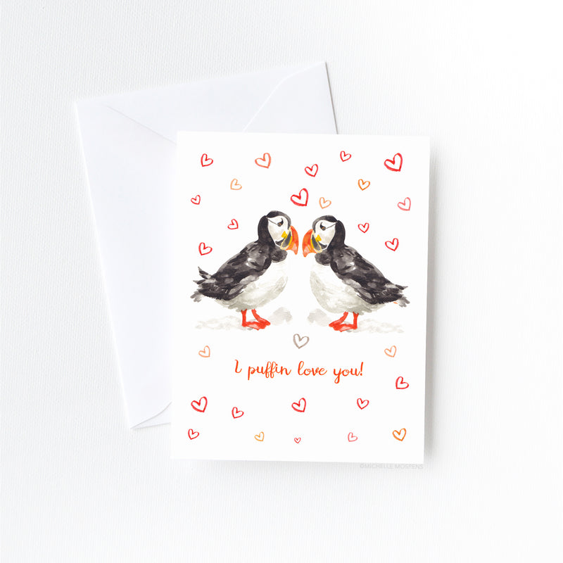 I Puffin Love You Valentine Love Card by Michelle Mospens