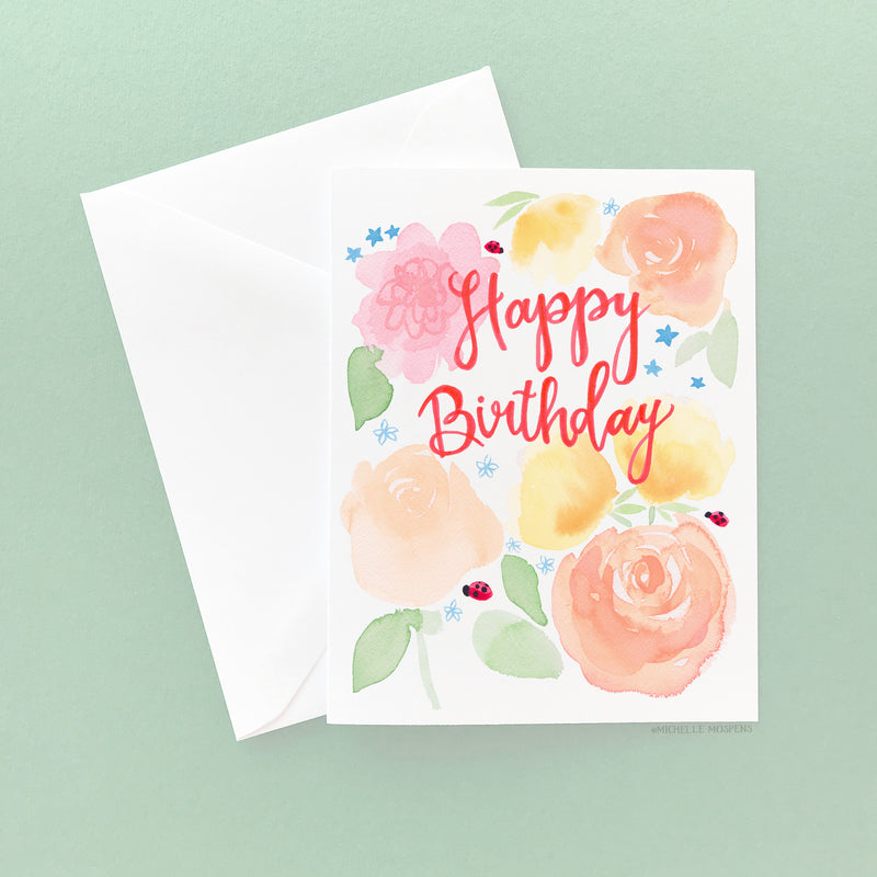 Ladybug Blooms Birthday Card
