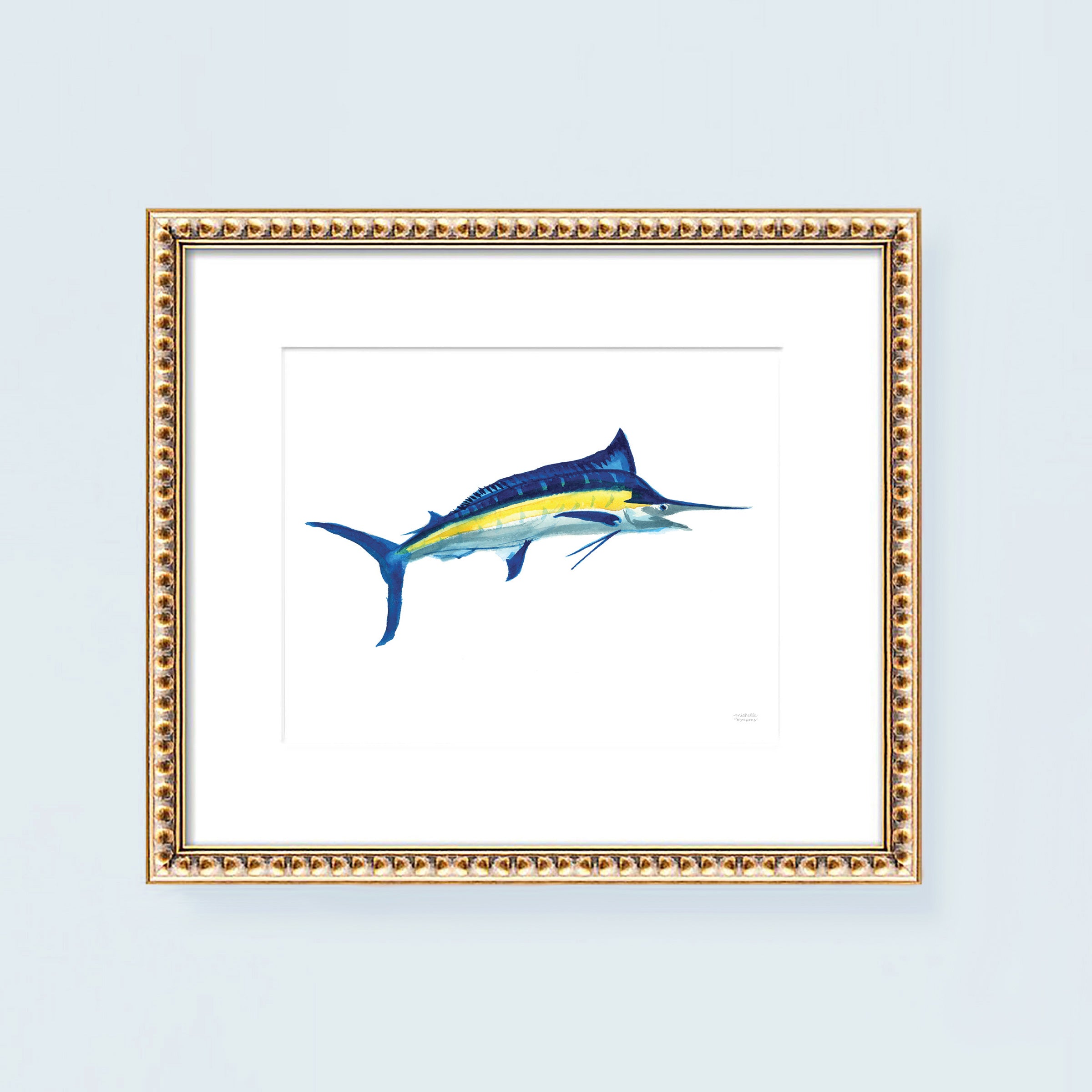 Marlin fish bill fish watercolor painting art print.