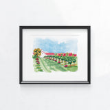New England Winery Watercolor Landscape Wall Art Print