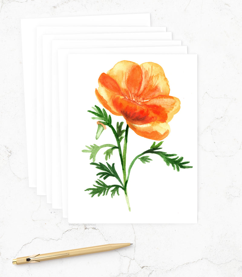 California Poppy Flower Note Cards Set