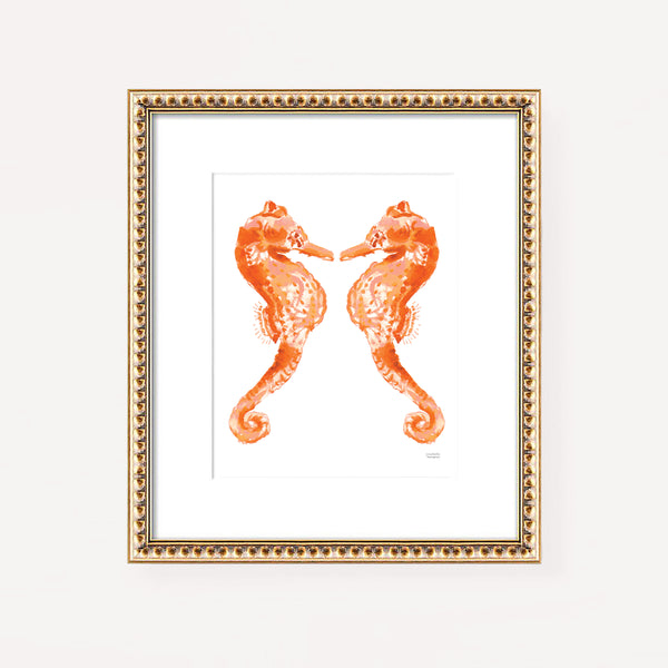 Orange Seahorses Watercolor Print