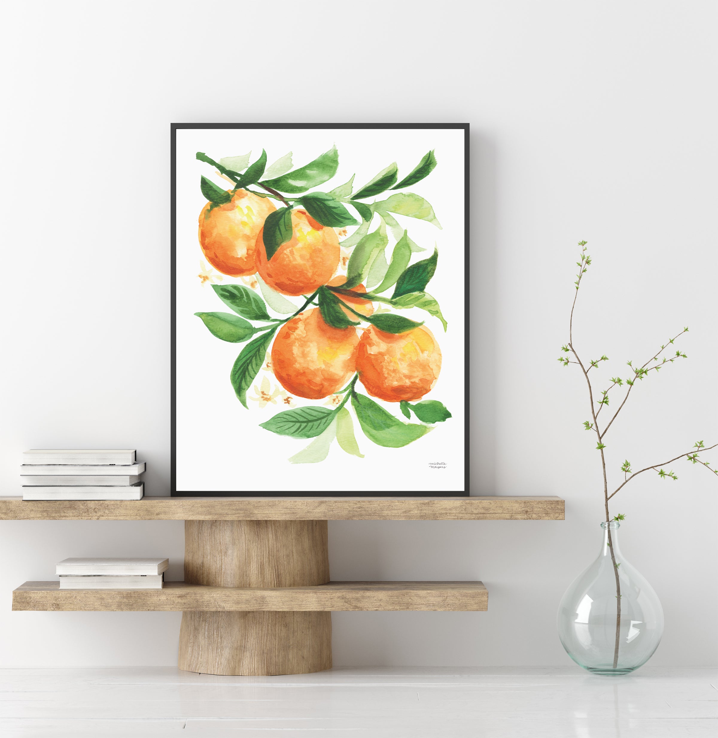 Watercolor Oranges fruit kitchen wall art print. Watercolor painting by artist Michelle Mospens.