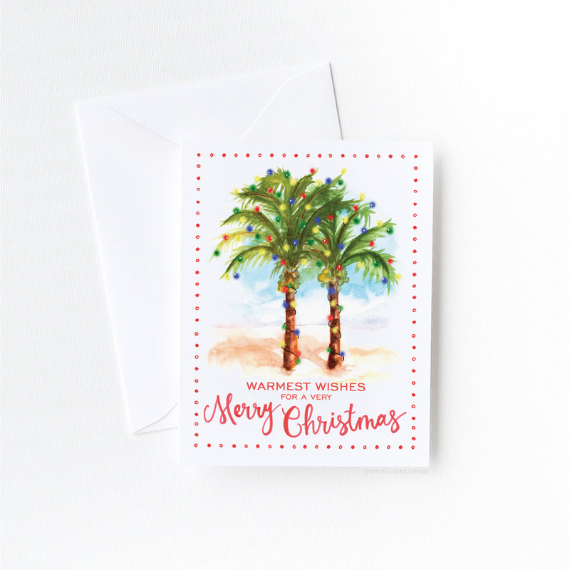 Watercolor Coconut Palm Trees Merry Christmas Card