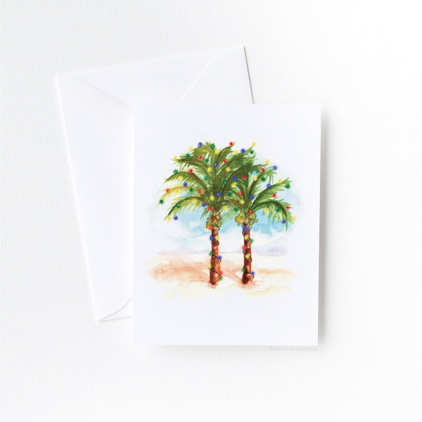 Watercolor Coconut Palm Trees Holiday Greeting Card