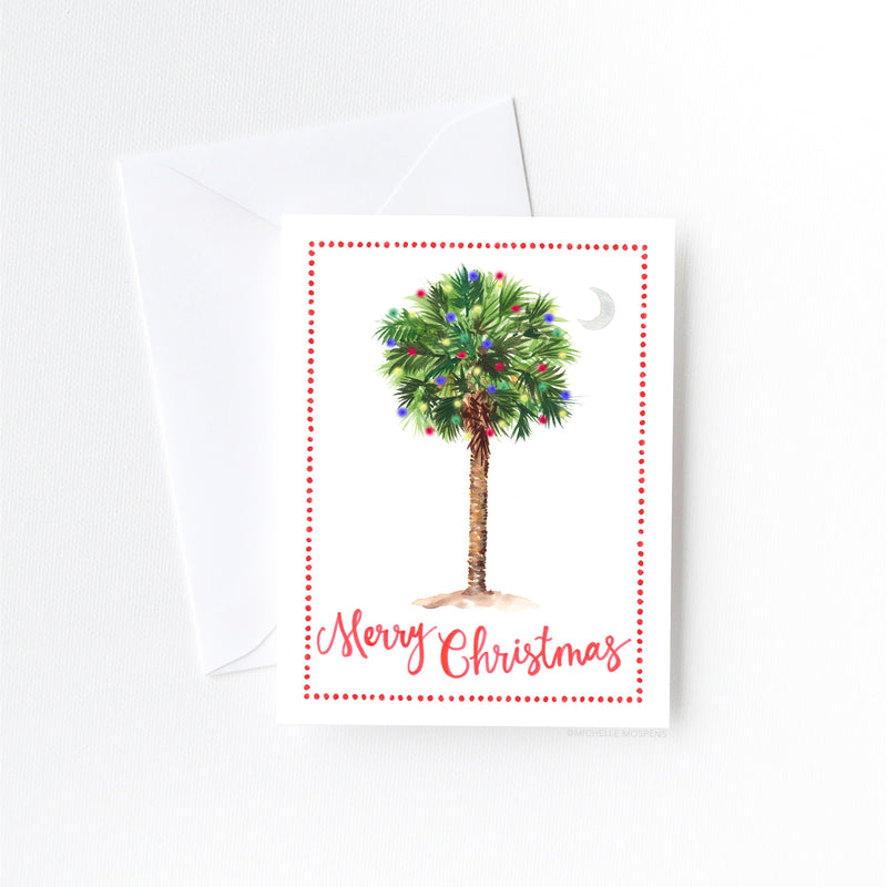 Watercolor Palmetto Palm Tree Merry Christmas Card