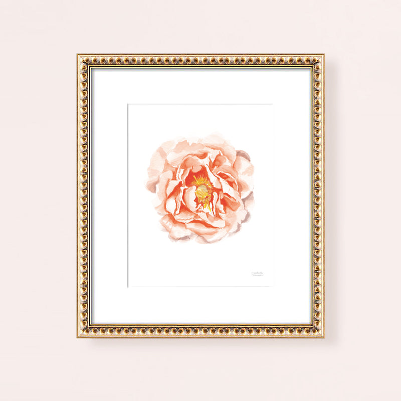 Watercolor Peach Peony Flower Art Print