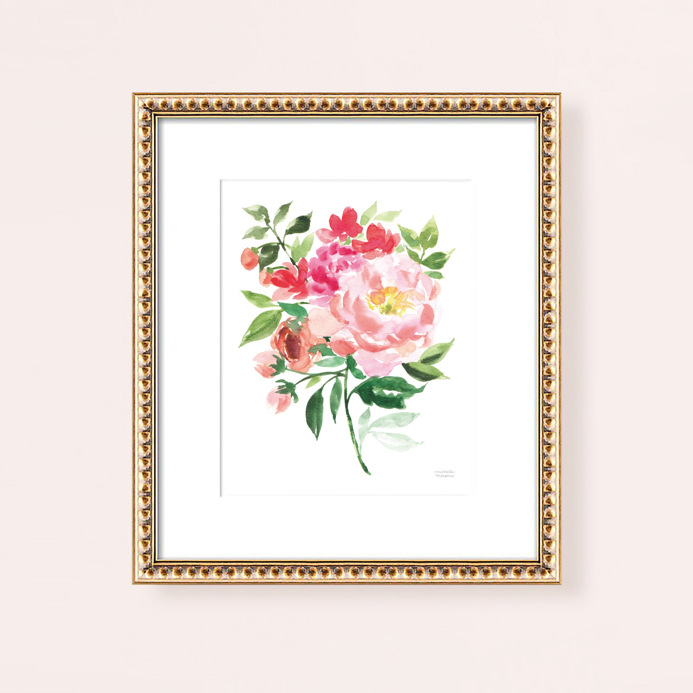 Peony and Friends Watercolor Wall Art Print