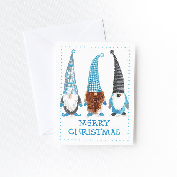 Watercolor Retro Gnomes Merry Christmas Card
